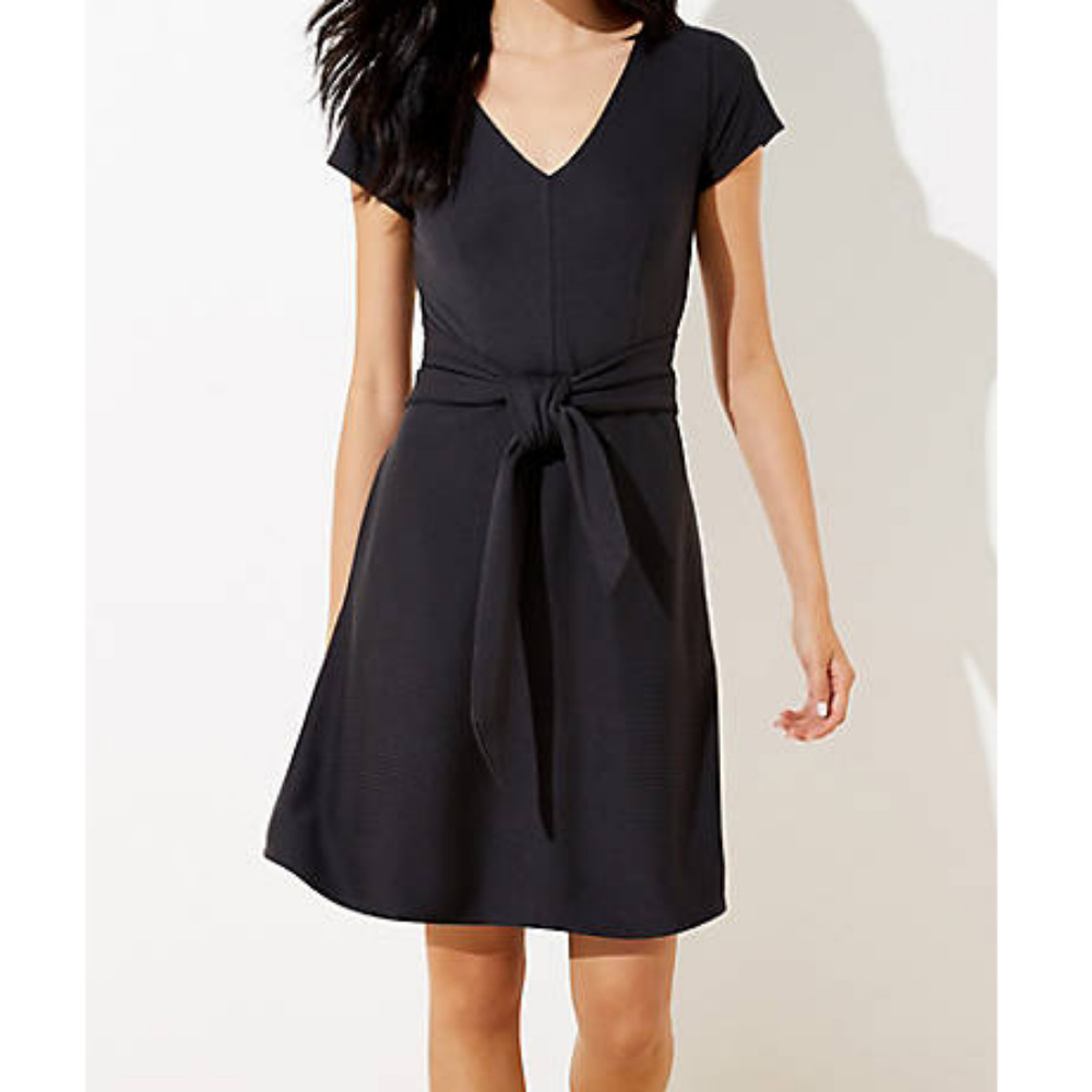 LOFT striped tie waist black dress NWT size 4